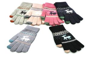 Luvas de tela de toque de inverno Luvas de Natal Elk Quente Malha Macia E Confortável Stretch Veado Cinco Dedos Mittens Luvas Ao Ar Livre OOA7303-17535271