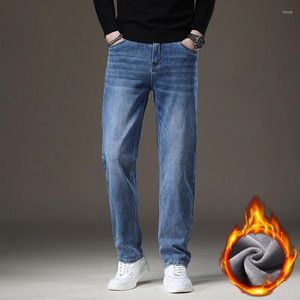 Jeans da uomo 2023 caldo pile invernale ispessito classico pantaloni di jeans dritti larghi pantaloni elastici alla moda casual da lavoro