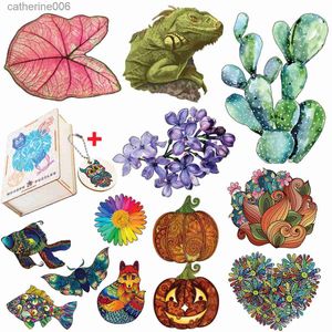 Quebra-cabeças Excelente quebra-cabeças de animais de madeira para crianças e adultos Requintado Animal Jigsaw Puzzles Colorido Aquarela Suculenta Planta DIY CraftsL231025