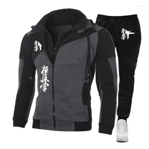 Men's Tracksuits 2023 Kyokushin Karate Oblique Zipper Tracksuit Men Sweatshirt 2 Pieces Set Casual Fashion Hooded Hoodies Suit