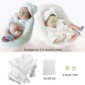 Handelsrockar 4st Bathrobes Handdukuppsättningar födda babypografiska rekvisita gurka skivor tillbehör outfit mantel posera kostym för baby pojkar flicka 231024