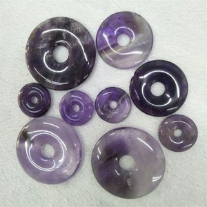 10 pz / lotto 20mm 30mm 40mm perline di pietra ametista naturale ciambelle forma perline allentate per creazione di gioielli anello cerchio perline pendenti221U