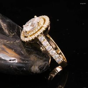 Cluster Rings 14k Yellow Color 1.0CT Oval Cut Lab Grown Diamond Engagement Wedding Ring CVD HPHT Jewelry For Women