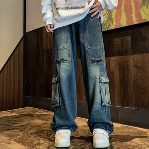 Mens Jeans Streetwear Patchwork Cargo Pants Loose Plus Size Wide Leg Harajuku Casual Denim Men Clothing Y2K 231025