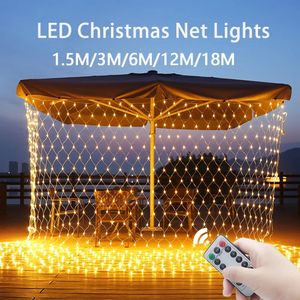 Christmas Decorations 6M12M18M LED String Net Mesh Lights Fairy Curtain Garland Outdoor Waterproof For Party Garden Wedding Decoration 231025