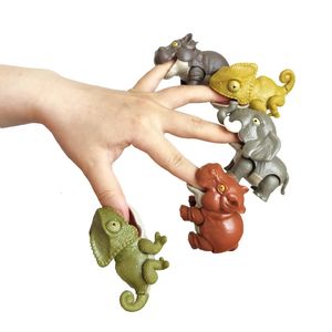 Action Toy Figures Jurassic Dinosaur Dino Animal Figure Model Park Toy Biting Hand Tricky Elephant Chameleon Hippo Mosasaurus Finger for Boys Gift 231024