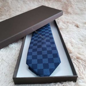 2023 gravata masculina de luxo damier gravata acolchoada xadrez designer gravata de seda com caixa preto azul branco