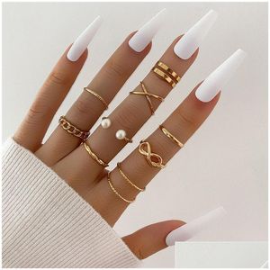 Bandringar Punk Wide Chain Ring for Women Fashion Irregar Finger Thin Rings Set 9st Drop Delivery Dhgarden Otus9