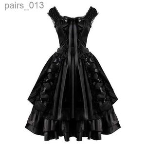 2024 Basic Casual Designer Kleider Damen Vintage Gothic Kleid für Party Klassisch Schwarz Cosplay Layered Lace Up Goth Lolita Halloween A-Linie Robe MujerNES2 1AW3Y