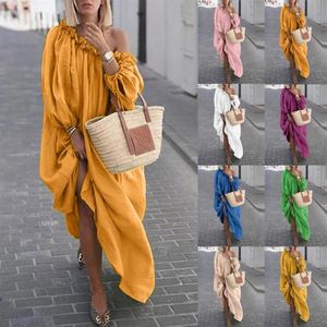 Casual klänningar kvinnor kläder höst boho plus storlek från axel vintage klänning lösa maxi kläder vestidos femme258o