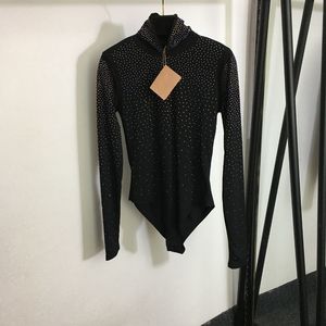 Blugle Beary Beadard Bodysuit Tişört Siyah Uzun Kollu Büyüleyici Kadın Bodysuits Üstler Seksi Tek Parçalı Gömlek Serpiçler