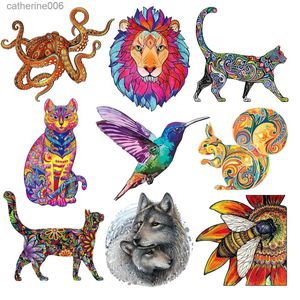 Puzzles Star Product Wooden Jigsaw Puzzles Exquisite Animal Brain Game For Adults Kids Beautiful Lion Octopus Wooden Jigsaw PuzzlesL231025