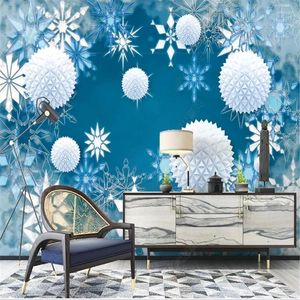 Tapety nowoczesne minimalistyczne tapety 3D do salonu kula niebieska płatek śniegu mural sofa