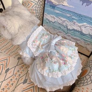 Dog Apparel Pet Cute Apron Dress Lace Floral Pink Cat Marquis Teddy Clothes For Small Dogs Puppy