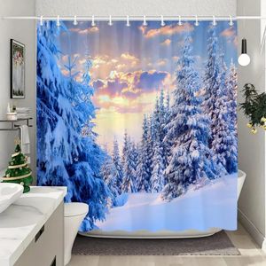 Shower Curtains Winter Forest Snow Shower Curtains Christmas Tree Happy Year Gift Polyester Fabric Washable Home Bath Curtain Bathroom Decor 231025