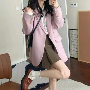 Women's Suits Spring And Autumn Shoulder Padded Long-sleeved Pink Suit Jacket Female Cold Wind Temperament Thin