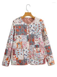 Women's Jackets Autumn Women Long Sleeve O Neck Patchwork Floral Print Quilted Jacket Coat