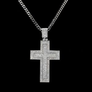 Mężczyźni katolicki srebrny złoto Plaked Cross Cross Naszyjnik Masowy styl rocka podwójna krucyfiks Clear Stone Chrześcijańska biżuteria dla kobiet 235c
