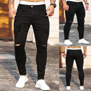 Jeans da uomo al ginocchio maschile RIPS stile hip hop casual skinny