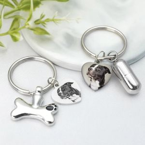 Keychains Lanyards Personalized Pet Urn Keychain Dog Urn Key Chain Pet Memorial Cat Cylinder Cremation Urn Keyring Pet Po Keepsake Ashes Jewelry 231025