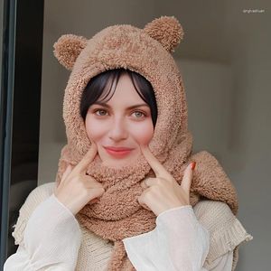 Eşarplar Harajuku 3'te 1 Plush Teddy Bear Ear Sevimli Şapka Eldiven Setleri Kış Dış Termal Set Bayan Giyim Aksesuarları