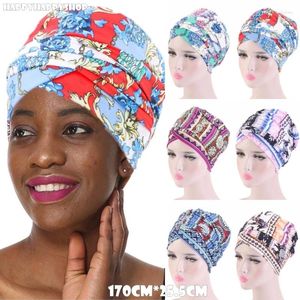 Abbigliamento etnico Sciarpa multiuso Fascia stampata africana Avvolgere il turbante Cappello Cappello Nigeriano India Foulard a coda lunga Sciarpe per capelli Hijab musulmano