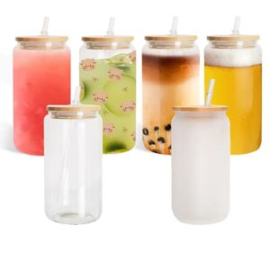 16oz Clear Frosted Glass Mugs Sublimation Blanks kan formad vattenflaska Jul DIY Tryckning Tumblers CA US Stock 0424