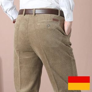 Mensbyxor dubbel veckad corduroy Autumn Tjock rak Löst Khaki Black Casual Trousers Male Pant Hight Midja 231025