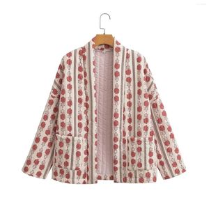 Women's Trench Coats Women Folk Print Quested Kurtka 2023 Kobieta w stylu vintage długoterminowy kardigan bawełniany jesień damski streetwear