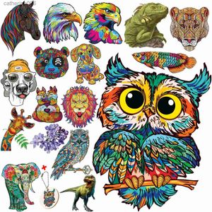 Puzzles Wooden Puzzles Animals Mysterious Lion Owl Jigsaw Fabulous DIY Gift Interactive Wood Toy For Adults Kids Educational Board GamesL231025