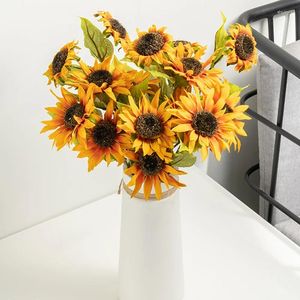 Dekorativa blommor 3head Artificial Sunflower Bouquet Silk Gerbera Fake Flower Simulation Plant Party Home Wedding Christmas Diy Decoration