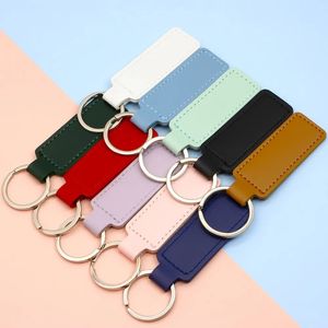 Hundhalsar Leashes Partihandel 20st Färgglada PU -läder Keychain Taggar Graverade namn Present Pendant Pet Id Tag Lasergravering Blankplatta B1025 0508