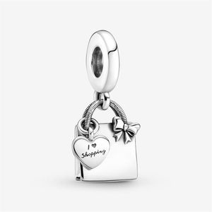 100% 925 Sterling Silver Shopping Bag Dangle Charms Fit Original European Charm Bracelet Fashion Women Wedding Engagement Jewelry 318M