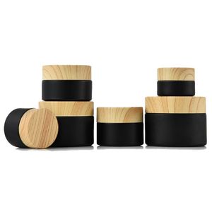 Garrafas de embalagem Atacado preto fosco garrafa de vidro frascos cosméticos com tampas de plástico Woodgrain PP Liner 5G 10G 15G 20G 30G 50G Lip Pac DHPZB