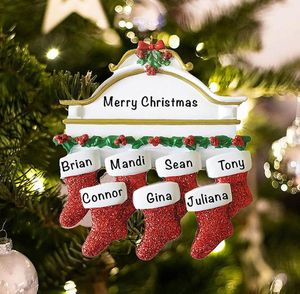 Resin Personalized Stocking Socks Family Of 2 3 4 5 6 7 8 Christmas Tree Ornament Creative Decorations Pendants HH216252088420