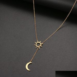 Pendant Necklaces Stainless Steel Sun Totem And Moon Necklace For Women Fashionable Exquisite Summer Must-Have Party Friend Jewelry Dr Otv4N