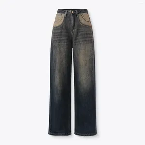 Jeans femininos vintage lavagem processo design simples cintura alta e calças jeans emagrecedoras