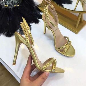 High quality Women's high Heel sandals Summer Luxury designer leather studded heels Sexy stiletto Party Shoes Designer Fashion Wedding LACES Box 10 cm heel