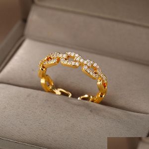 Band Rings Classic Twist Chain Open Rings for Women Zircon rostfritt stål Geometriskt inslaget par ring bröllop estetiska smycken dhg ot6tu