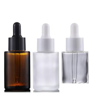 Packing Bottles Wholesale Packaging Bottles 30Ml Flat Shoder Frosted Clear Amber Glass Round Essential Oil Serum Bottle With Dropper F Dh05J