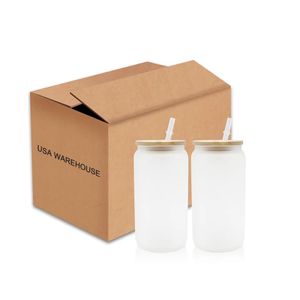 CA US Stocked 2 Days Delivery 16oz Sublimation Tumblers Can Shaped Glass Mugs For DIY Printing Clear Frosted Bottles 0516