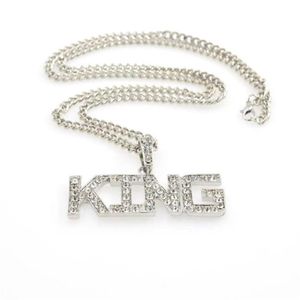 Pendant Necklaces Men Hip Hop Full Rhinestone King Shape Pendants Bling Iced Out Cuban Link Chain Hiphop Necklace Jewelry W3247P