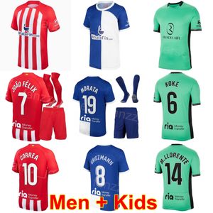 Club 23/24 Men Kids 19 MORATA Soccer Jersey Atletico Madrids 7 GRIEZMANN 10 CORREA 14 LLORENTE HERMOSO NIGUEZ WITSEL MOLINA DE PAUL AZPILICUETA Football Shirt Kits