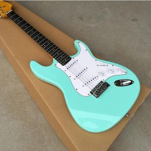 Green st Electric Guitar Ebony Or Rosewood Fingerboard White Pickups Custom Shop Quality Guitarra Free Shipping