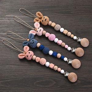 Other Baby Feeding Wooden Pacifier Clip Wood Crochet Rabbit Teething Soother Chain For BPA Free Nursing Chew Toy Dummy Holder 231025