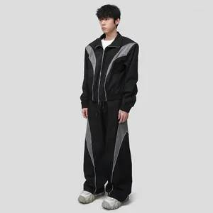 Erkek Trailsits syuhgfa eşofman seti gündelik Kore tarzı iki parça niş patchwork spor ceketleri gevşek eşofman moda sonbahar