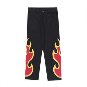 S Pants American High Street Flame Printing Pattern Casual For Men and Women Sport Lose Straight Leg Pant Style 231025