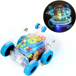 Carro brinquedos para meninos monster trucks com música luz rotativa dublê carros transparente engrenagem mecânica flip veículos brinquedo