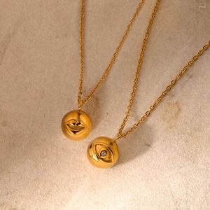 Pendant Necklaces 18K Gold Plated Stainless Steel Tarnish-Proof Devil's Eye/Lip Ball Necklace Women's Low Key Luxury Waterproof