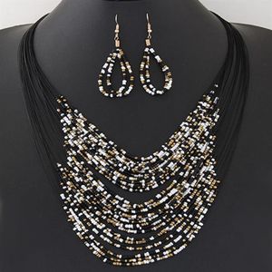 2020 Costume Jewelry Fashion Vintage Jewelry Sets Round Bohemian Multilayer Colorful Beads Statement Necklace Earrings Set3047